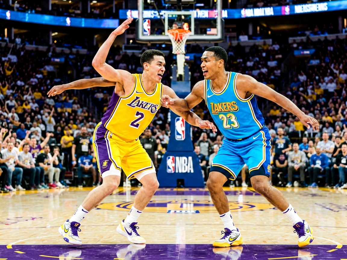 NBA季后赛湖人对阵勇士的激烈对抗场景